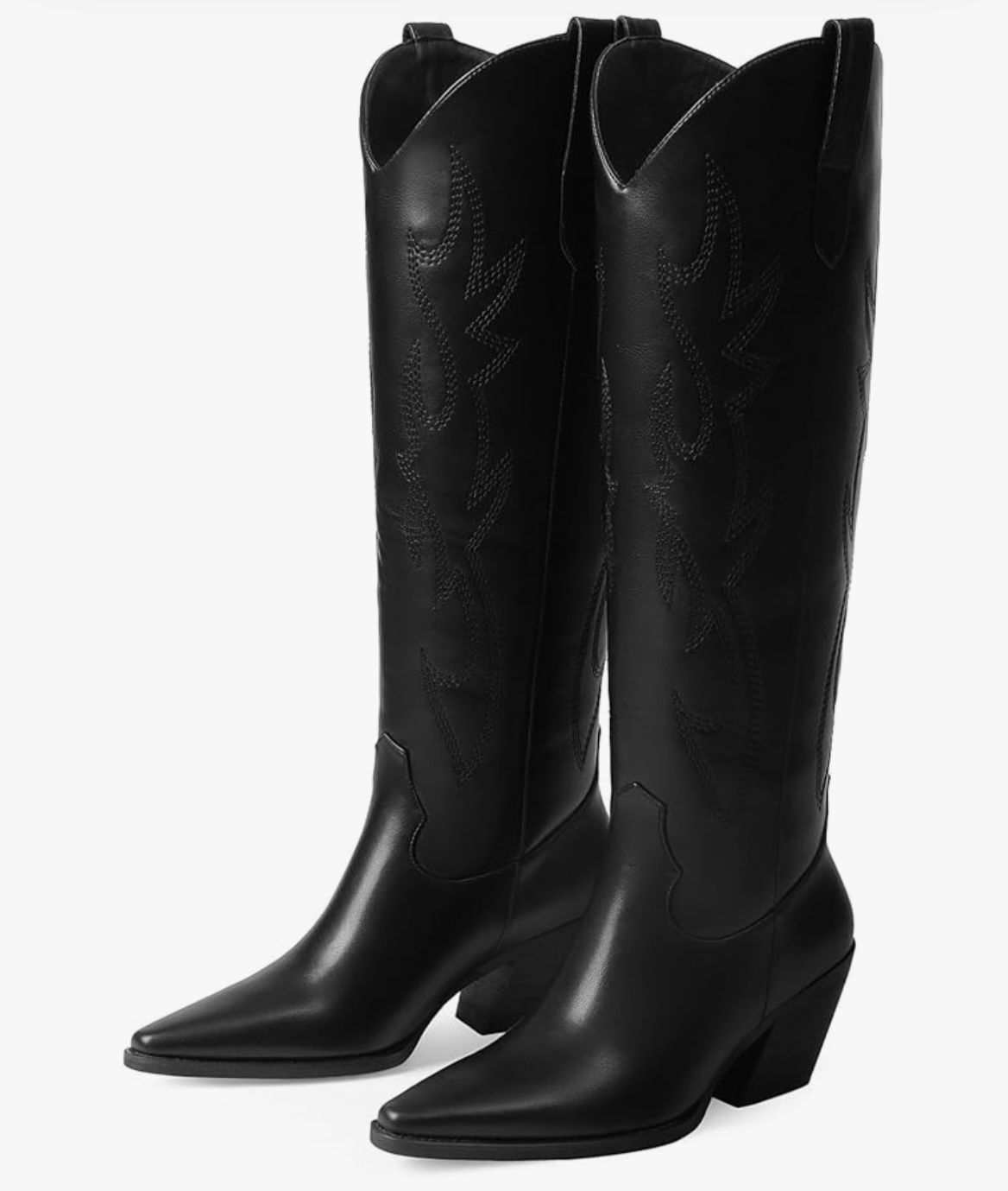 NEW iiimmu Cowgirl Boots Women Knee High Boots Pointed Toe and Block Heel Cowboy Suede and Faux Leather Boots with Embroidered