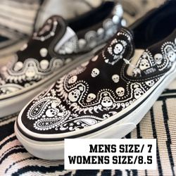 Vans Slip-On Bandana Black & White Skate Shoes