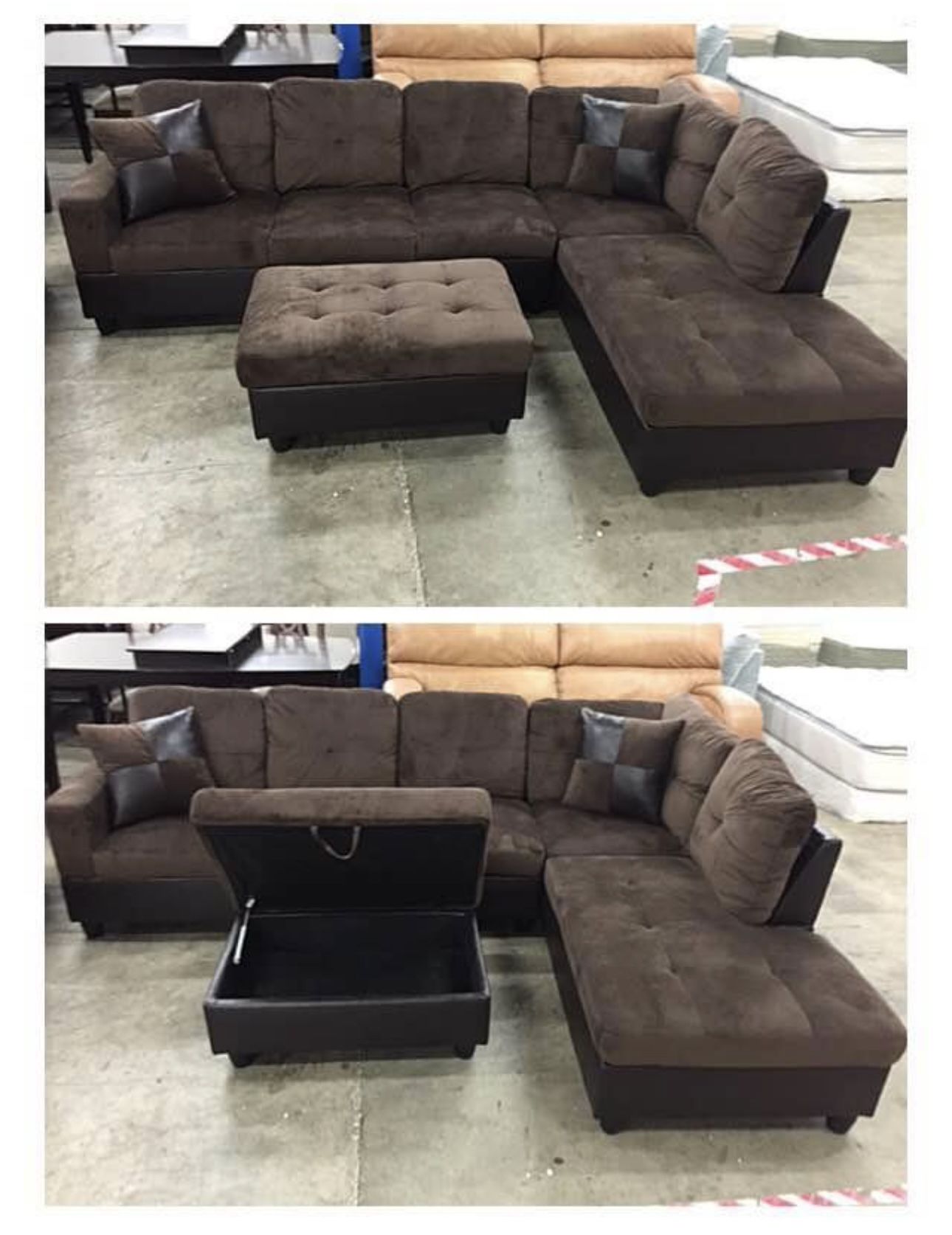 Brown Microfiber Sectional Couch And Ottoman