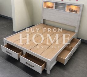 Queen size white antique bed with orthopedic mattress included