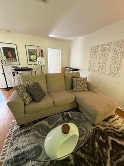 Beige Fabric Sectional Sofa with Chaise