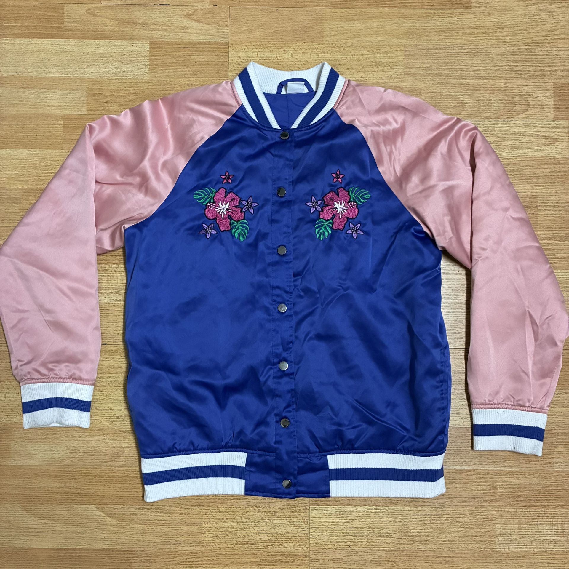 LILO & STITCH Jacket Youth Large Blue Pink Satin ALOHA DISNEY Embroidered
