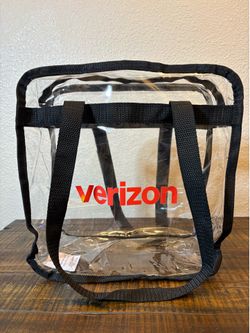 NEW Verizon Clear Stadium Tote Bag Featuring Black Trim and Handles / Great for Sporting Events and Concerts
