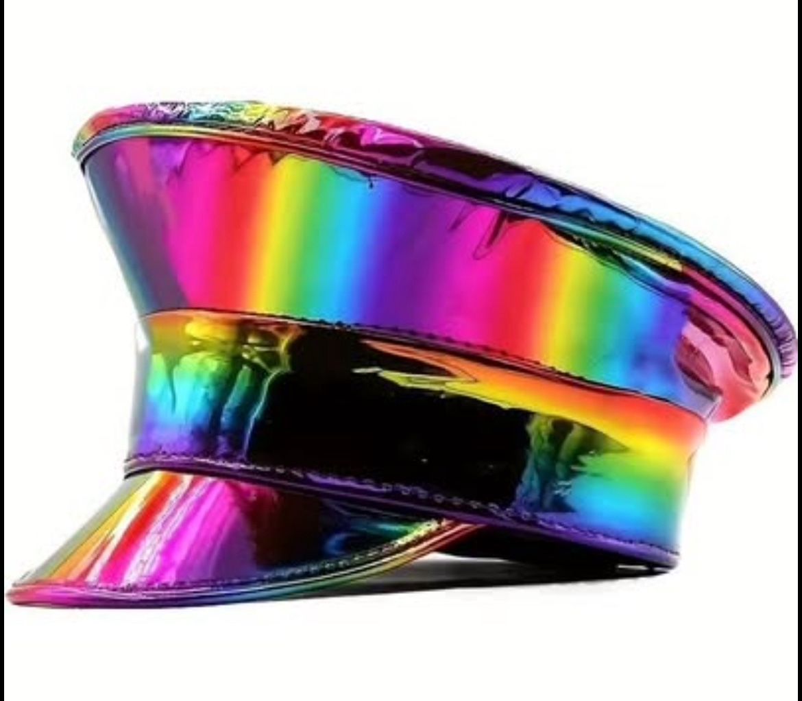 Rainbow Holographic Captain Hat Laser PU Military Hat Hip Hop Sergeant Hat Bright Solid Color Beret