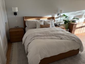 Restoration Hardware Santiago Cane Shelter California King bed with nightstand and dresser.