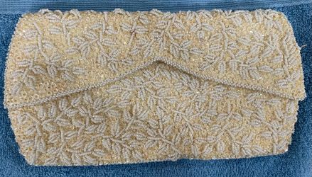 Vintage Ivory Beaded Sequin Evening Clutch