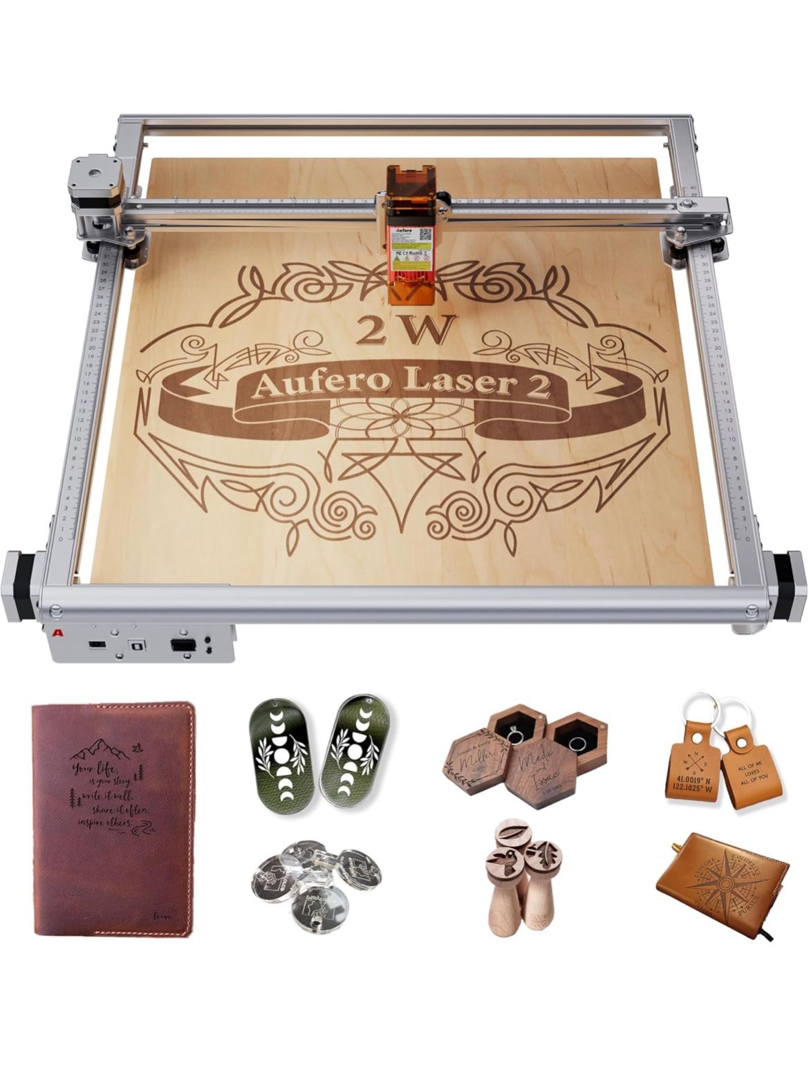 Aufero Laser Engraver, 2 W Diode Laser Engraver Machine, Laser Engraving Machine for Wood/Leather, 15.7x15.7inch Engraving Area, Beginner-Friendly Las