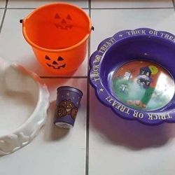 Halloween pumpkin candy bucket, 2 candy bowls and cup 4 piece lot ALL for $5!