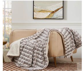 Micromink to FAUX-Sherpa throw blanket (Brown) Royal Luxe