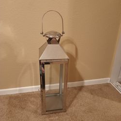 Silver Metal Decorative Lantern with Glass Panels