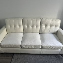 Contemporary Cube Style White Faux Leather Sofa.