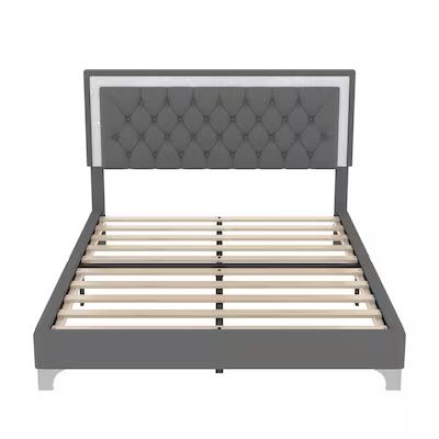 ModernLuxe Queen Size Upholstered Bed Frame with LED Lights