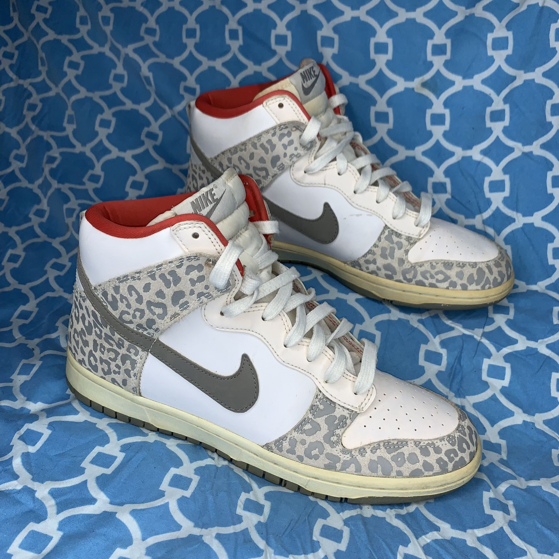 Nike Women's size Men's Dunk high skinny leopard white tan