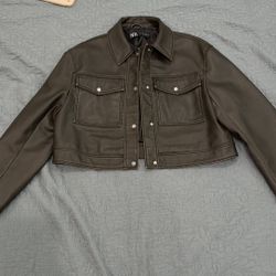 ZARA Faux Leather Cropped Jacket – Size L
