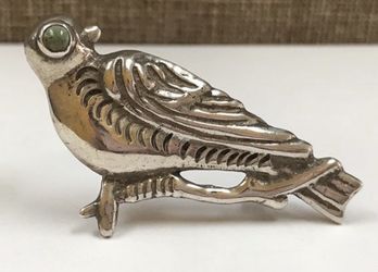 Vintage Mexico Sterling Silver Bird Brooch/Pin With Green Turquoise Eye!!!