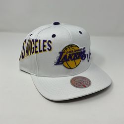 Mitchell & Ness Los Angeles Lakers Retro Snapback Swirl Logo All Over White Hat