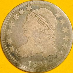 1821 U.S. CAPPED BUST SILVER DIME 10c COIN (Fine)