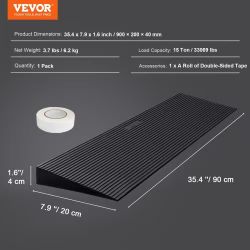 .6" Rise Cuttable Threshold Ramp for Sweeping Robot, 35.4" Wide Natural Rubber Wheelchair Ramp, Non-Slip Solid Rubber Ramp with Double-Sided Tape for 