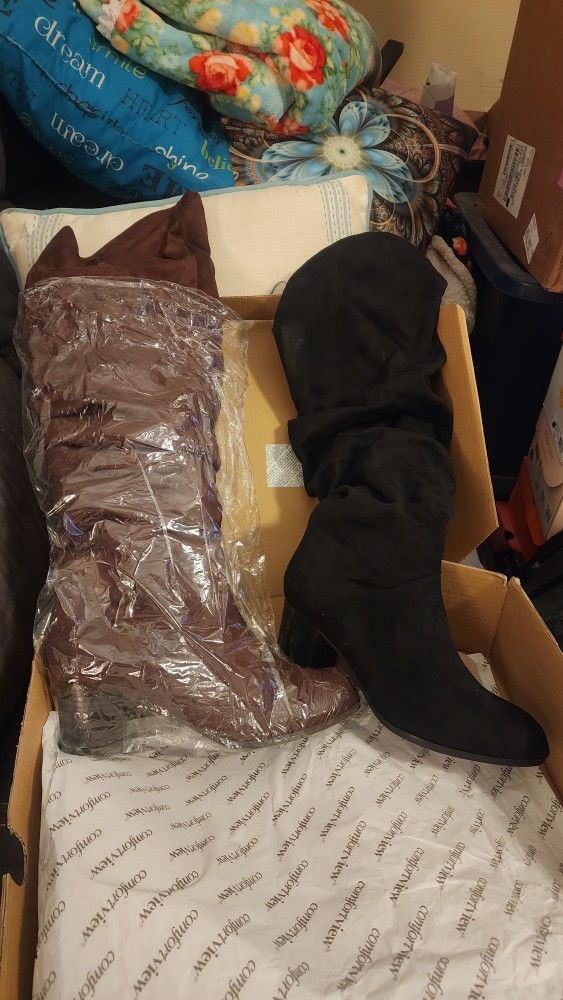 Brown and Black Boots Over Knee Boot Size 9