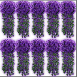 Yuxung 10 Pack Artificial Hanging Flowers Fake Plants Violet Ivy Fake Plant For Wall Home Patio Room Garden Wedding Indoor Outdoor Fall Decoration (Pu