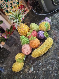Vintage Mid Century Sequin Pushpin Faux Fruit