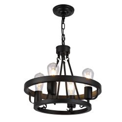 Four-light plug-in pendant lamp, carriage wheel design,