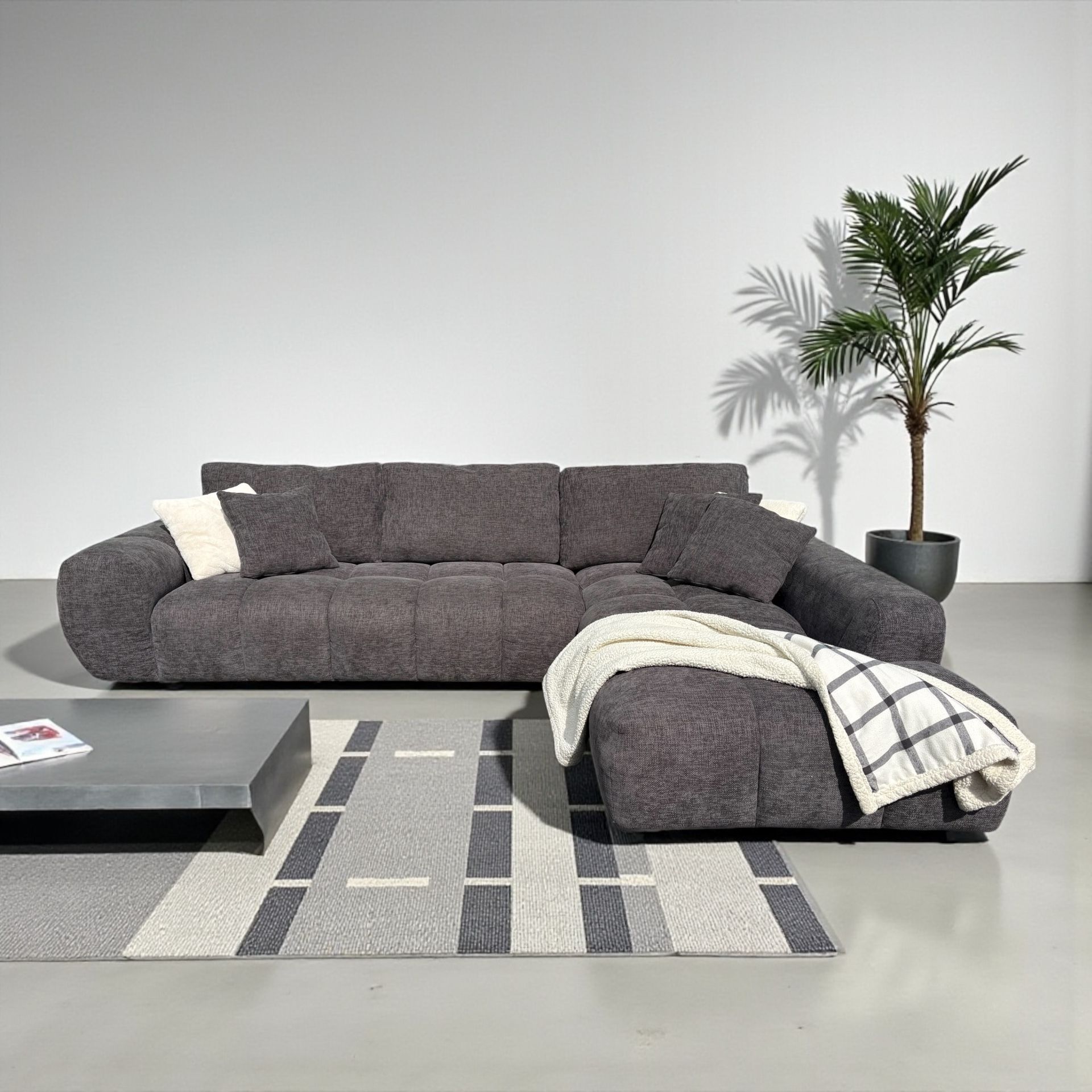 FREE DELIVERY - Boucle Sectional Gray Great Condition