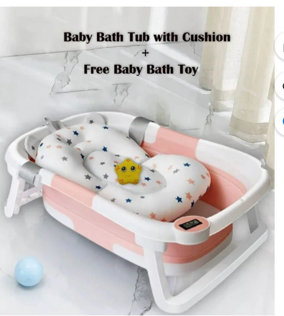 Portable Foldable Baby Bath Tub with Soft Floating Cushion Bath Net &Thermometer Travel Collapsible Baby Bathtub for Newborn to Toddler