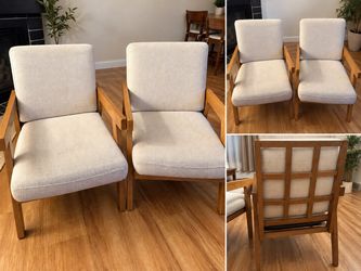 Set of 2 Studio McGee for Target Wood Accent Chairs – Cream Cushions