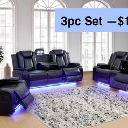 💥FREE DELIVERY💥Brand New POWER, LED, USB  3PC Reclining Sofa Loveseat Chair Set