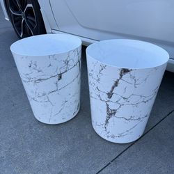 2 White & Gold marble print trash cans for bathroom or office use