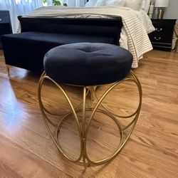 Black Velvet and Gold Vanity Stool