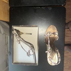 Brown & White Print Strappy Heeled Sandals 