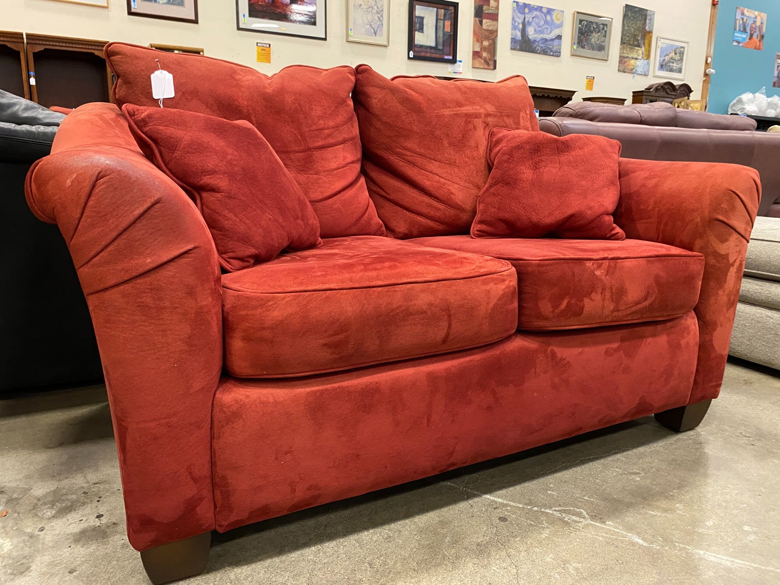 STANTON INTERNATIONAL Red Plush Velvet Loveseat