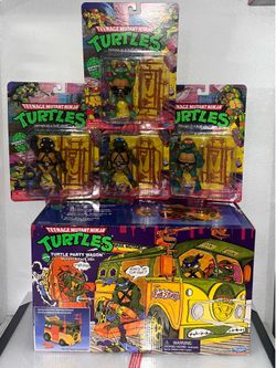 TMNT 2021 vintage Reissue Turtle Party Wagon &  4 turtles action figures lot new