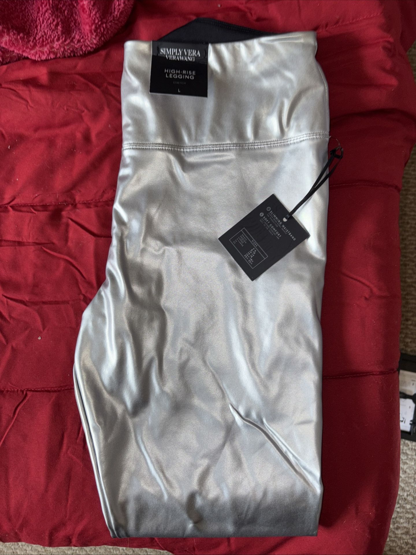 NWT Size Large High-Rise Silver Metallic Leggings By Simply Vera