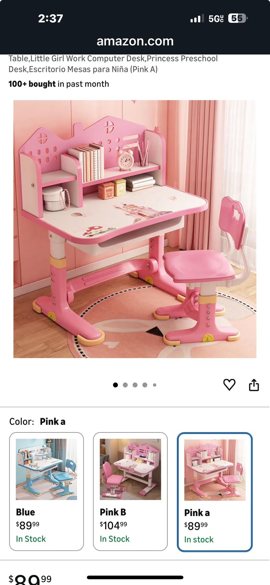 Table,Little Girl Work Computer Desk,Princess Preschool Desk,Escritorio Mesas para Niña (Pink A)