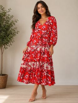 Lior maxi dress red floral print size S, vestido largo Lior