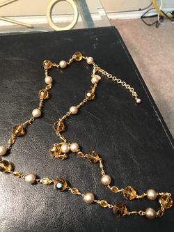 Joan Rivers Collection QVC Amber Topaz and Pearl gold tone necklace👍