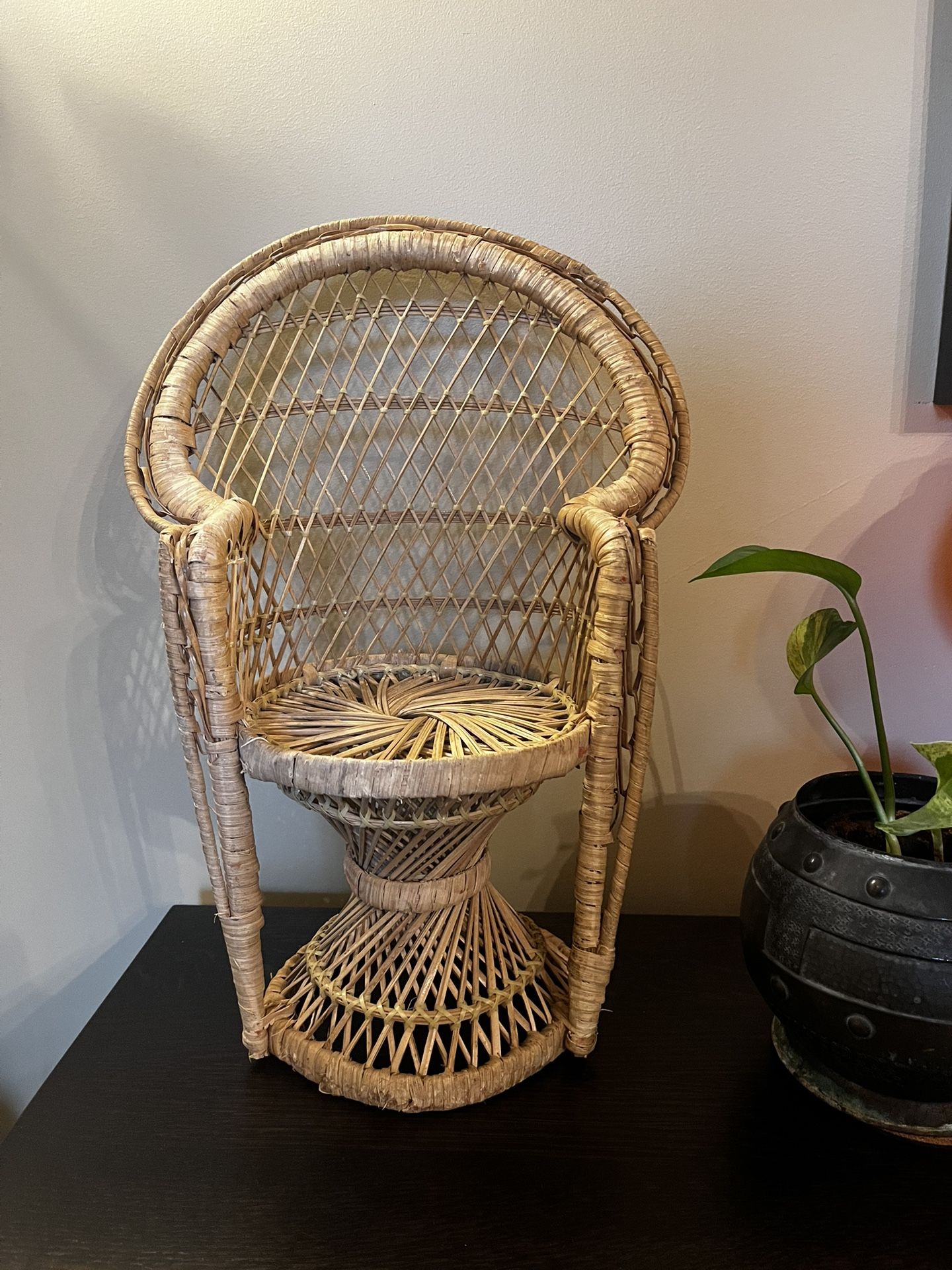 Vintage Wicker Rattan Peacock Chair Boho Plant Holder Stand