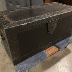 Dark Carved Wooden Chest w/ Handles