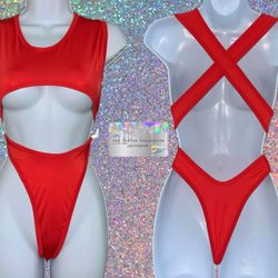 EXOTIC DANCE WEAR: SOLID RED BODYSUIT 