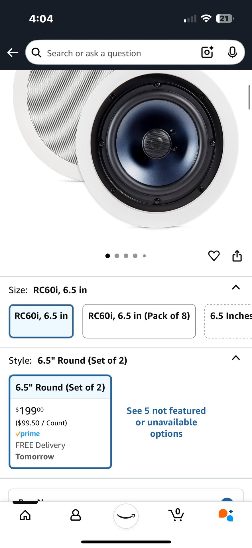 Polk Audio RC60i 2-Way Premium in-Ceiling 6.5" Round Speakers, Set of 2