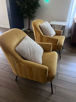 2 Gold Velvet Accent Chairs - Matching Set