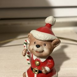 Vintage Homco Christmas Bear Figurine- Santa- Candy Cane- 3"