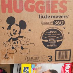 Huggies 3 , 168 Count. $40 Each Box.