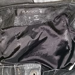 90s Y2K Vtg Playboy White Bunny Embroidered Black Leather Size 8
