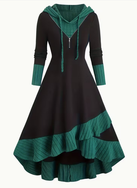 New Size 14 Black and Green Hooded Dress with Zipper Detail5