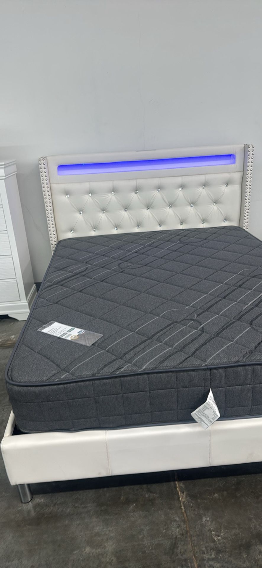 queen bed frame platform bed/charging station &built in LED light.