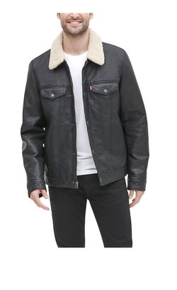 New Men’s Levi’s FAUX-Leather Sherpa Collar Trucker Jacket